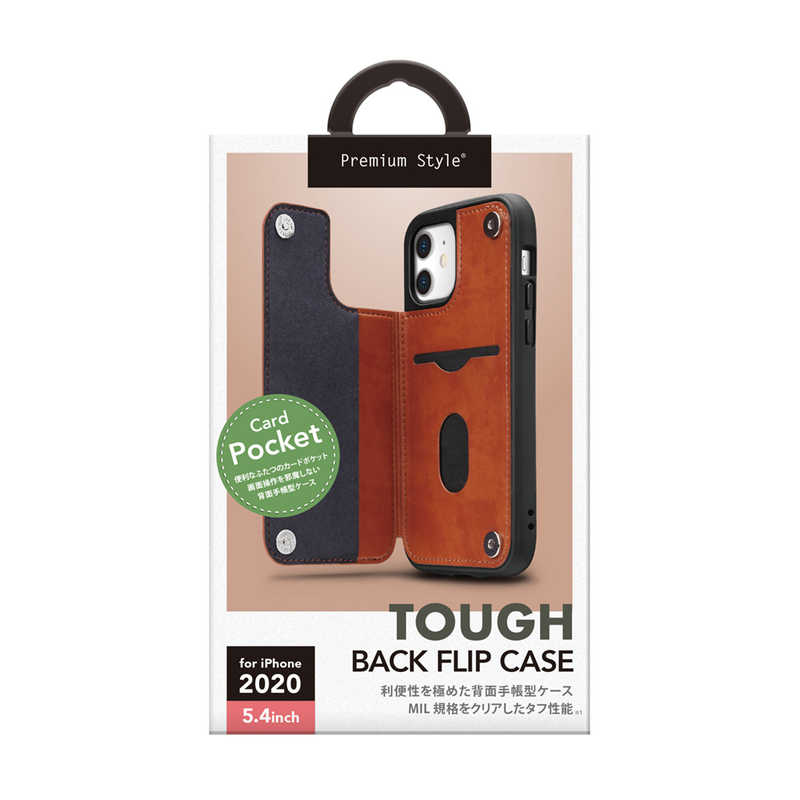 PGA　iPhone　12　mini　5．4インチ対応　タフバックフリップケース　Premium　Style　ブラウン　PG-20FPU04BR