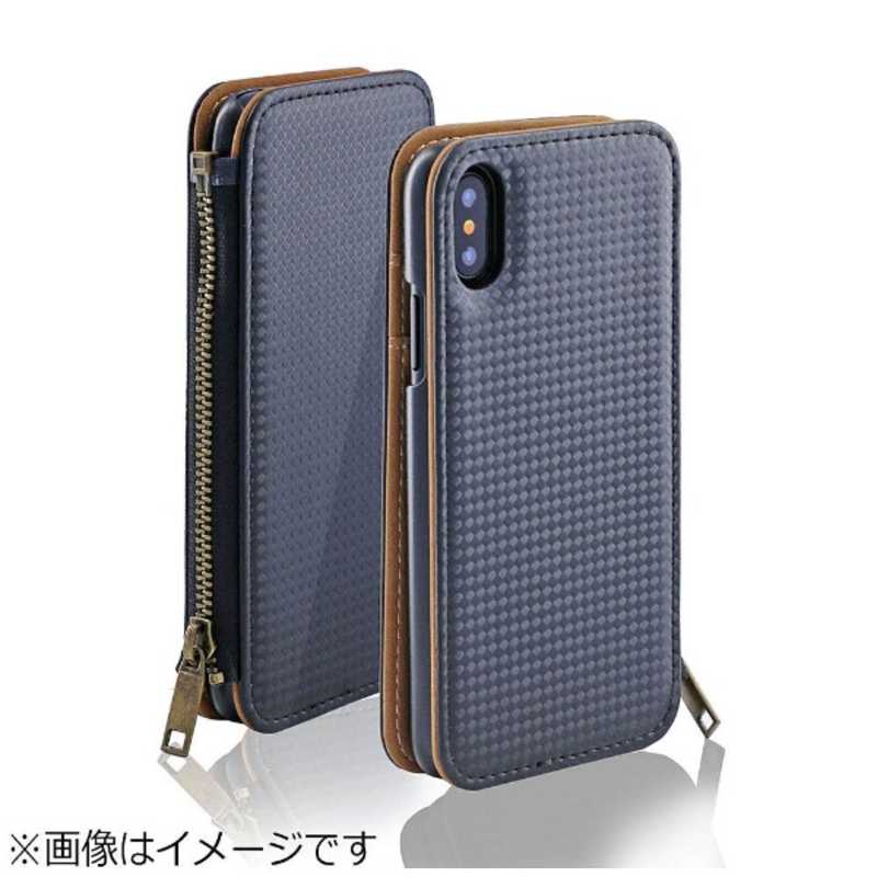 コンフィアンサ　iPhone　X用　フルディスプレイ　2WAYジッパーケース　カーボン　ブラック　I8CA04CABK