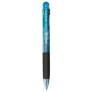 トンボ鉛筆　［油性ボールペン］リポーター4　4色ボールペン　（ボール径：0．7mm・インク色：黒・赤・青・緑）　BC-FRC40 透明ブルー
