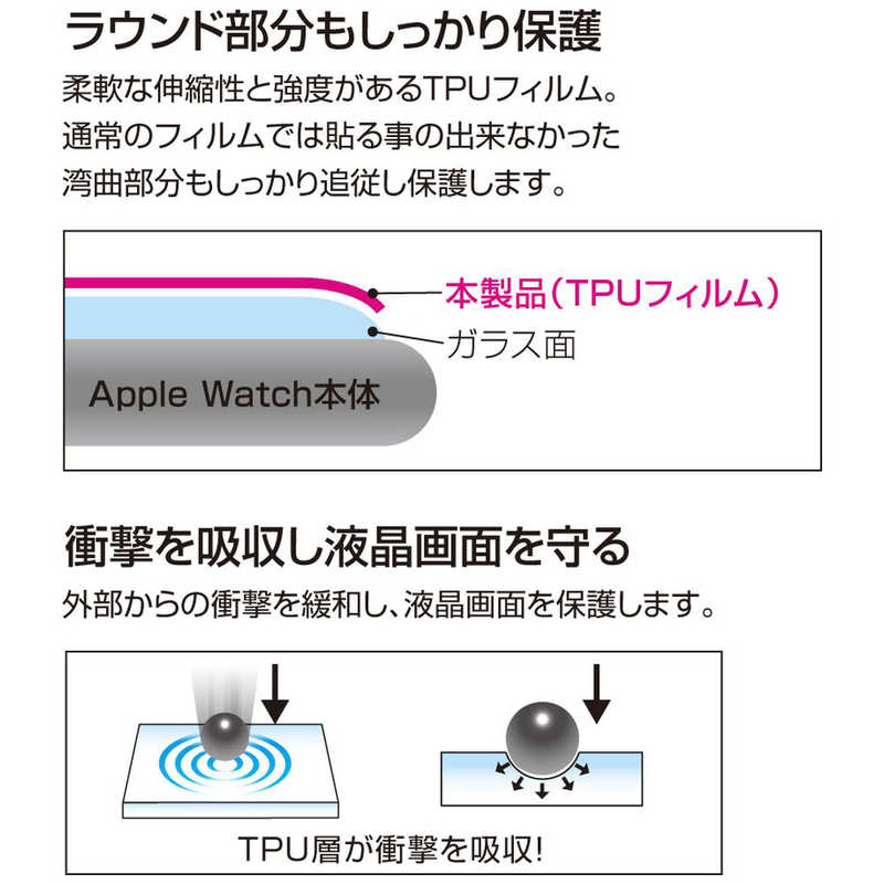 ナカバヤシ　AppleWatch44mmSeries4用液晶保護フィルム　衝撃吸収反射防止　SMW-AW441TFLG