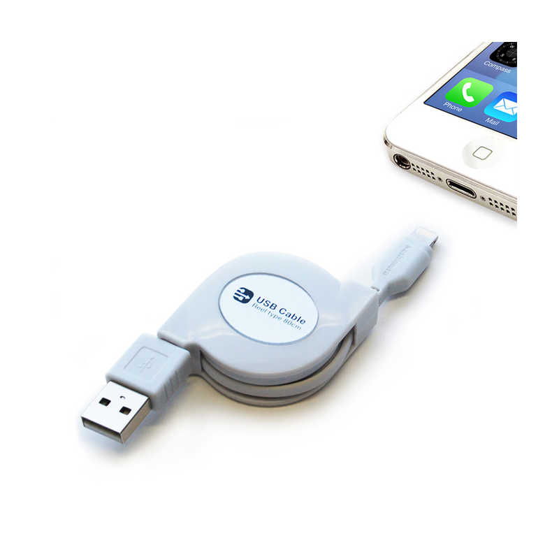 カシムラ　USB充電＆同期ケーブル　リール　80cm　LN　WH　KL-31