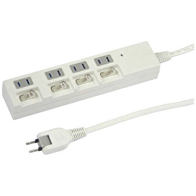 ヤザワ　個別スイッチ付節電タップ4個口1m　白　YZBKS441W