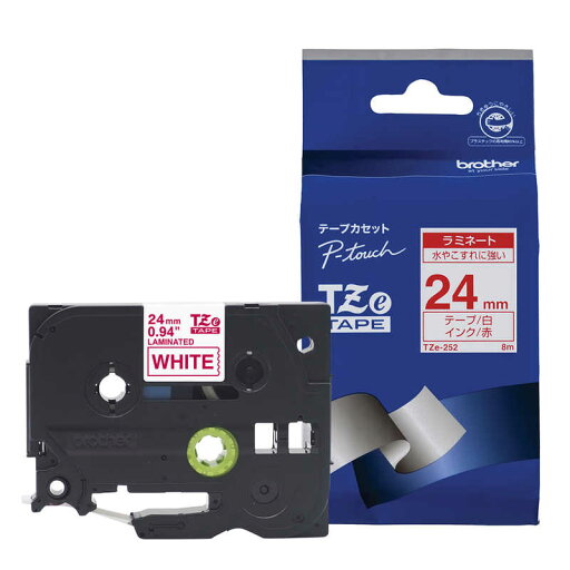 ブラザー brother 【純正】ピータッチ ラミネートテープ 幅24mm (赤文字/白) TZe-252 ブラザー brother 【純正】ピータッチ ラミネートテープ 幅24mm (赤文字/白) TZe-252