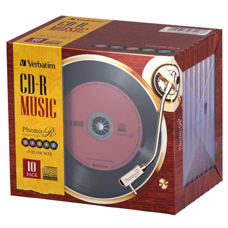VERBATIMJAPAN　音楽用CD−R　10枚　カラーミックス　ジェルケース　レコードデザインのCD−R　AR80FHX10V6