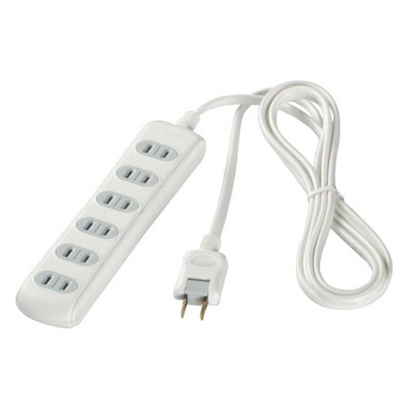 BUFFALO　2ピン式電源タップ　6個口　シャッター付　2m　BCTAPSH2620WH ホワイト