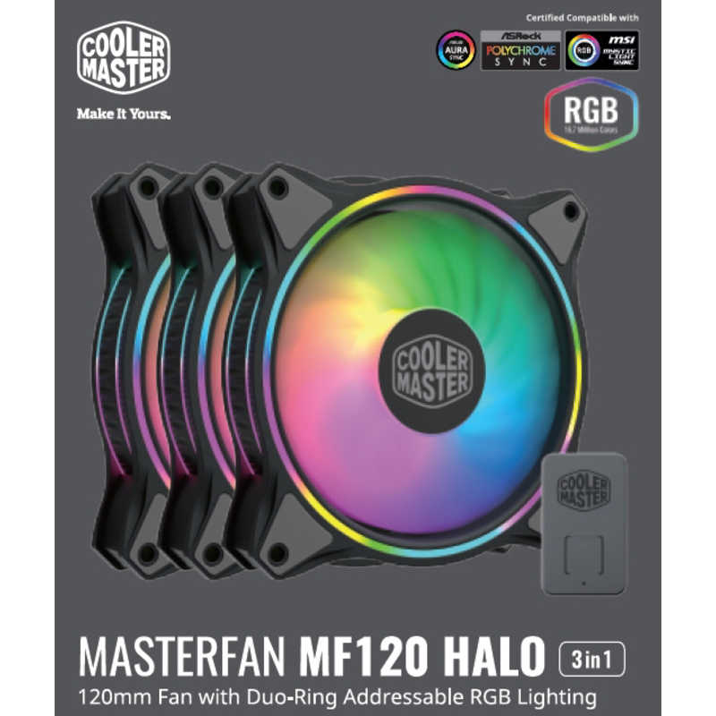 N[[}X^[@P[Xt@m120mm / 1800RPMn{Rg[[ MasterFan MF120 Halo 3 in 1 ubN@MFL-B2DN-183PA-R1