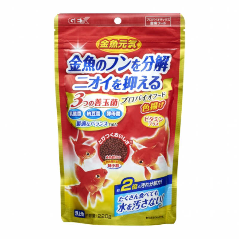 【商品解説】3つの善玉菌配合、乳酸菌・酵母菌が腸の健康を維持し、さらに納豆菌がフンや食べ残しを分解、ニオイを抑えます。・天然色揚げ成分スピルリナと、アスタキサンチンを豊富に含むシュリンプミールが色鮮やかな金魚の体色を保ちます。・ピュアクリア製法で、飼育水の汚れの原因となる窒素やリンを減らして、長期間美しい飼育水を保ちます。・胃をもたない金魚のために消化吸収に優れた原料を使用。さらに、お腹の中でほぐれやすく、消化されやすいようにに上げました。・小さな金魚の口に合わせた食べやすい特小粒サイズ。【スペック】●型式：（プロバイオイロ）●JANコード：4972547029997仕様1：【対象】金魚【粒タイプ】特小粒(約2mm)・浮上性仕様2：【原材料】フィッシュミール、小麦粉、大豆、シュリンプミール、胚芽、スピルリナ、生菌剤、ミネラル類(リン、カルシウム、カリウム、鉄)、ビタミン類(A、B、D3、E)、増粘安定剤(グルテン)、着色料【保証成分】粗タンパク質35.0%以上、粗脂肪3.0%以上、粗繊維4.0%以下、粗灰分13.0%以下、水分8.0%以下仕様3：【給与方法】5分以内に食べつくす量を1日に1〜2回与えてください。【注意事項・特記事項】※増量キャンペーンやパッケージリニューアル等で掲載画像とは異なる場合があります。※予告なく仕様・デザイン等が変更になることがありますので、ご了承ください。※開封後の返品や商品交換はお受けできません。この商品は宅配便でお届けする商品です出荷可能日から最短日時でお届けします。※出荷完了次第メールをお送りします。配送サービス提供エリアを調べることができます「エリア検索」をクリックして、表示された画面にお届け先の郵便番号7桁を入力してください。ご購入可能エリア検索お買い上げ合計3,980円以上で送料無料となります。※3,980円未満の場合は、一律550円（税込）となります。●出荷可能日から最短日時でお届けします。（日時指定は出来ません。）　※お届け時に不在だった場合は、「ご不在連絡票」が投函されます。　「ご不在連絡票」に記載された宅配業者の連絡先へ、再配達のご依頼をお願いいたします。●お届けは玄関先までとなります。●宅配便でお届けする商品をご購入の場合、不用品リサイクル回収はお受けしておりません。●全て揃い次第の出荷となりますので、2種類以上、または2個以上でのご注文の場合、出荷が遅れる場合があります。詳細はこちら■商品のお届けについて商品の到着日については、出荷完了メール内のリンク（宅配業者お荷物お問い合わせサービス）にてご確認ください。詳しいお届け目安を確認する1度の注文で複数の配送先にお届けすることは出来ません。※注文時に「複数の送付先に送る」で2箇所以上への配送先を設定した場合、すべてキャンセルとさせていただきます。