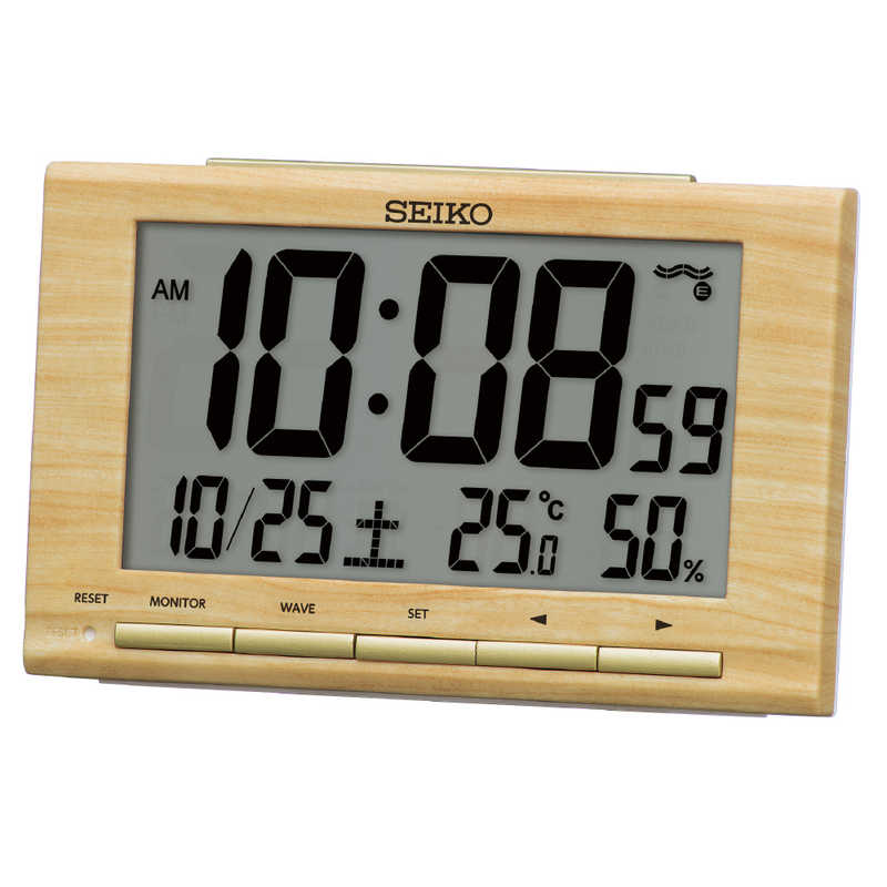 置き時計 セイコー　目覚まし時計 【温度・湿度表示つき】 薄茶木目　SQ799B