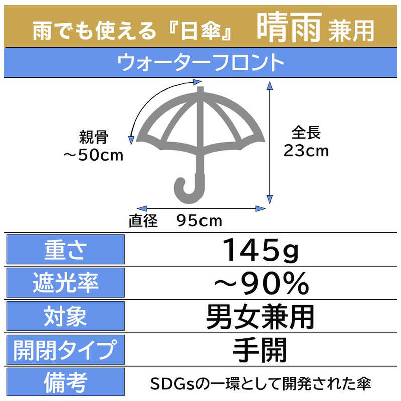 ウォーターフロント　折りたたみ傘 550 GO!GO!UMBRELLA 紺　GOGO-3F50-UH