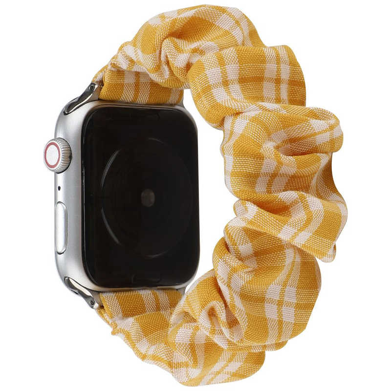 アイキューラボ AppleWatch 40mm/38mm用 シュシュバンド チェック柄(シュシュ付)TYPE-A イエロー AWSHOUCH401YE