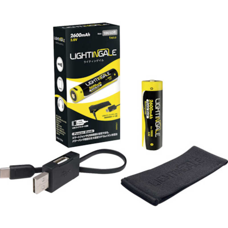 ライティンゲイルジャパン スマホにも給電できるリチウムイオン充電池2600mA/USB−TYPEC/18650タイプ LTG0002