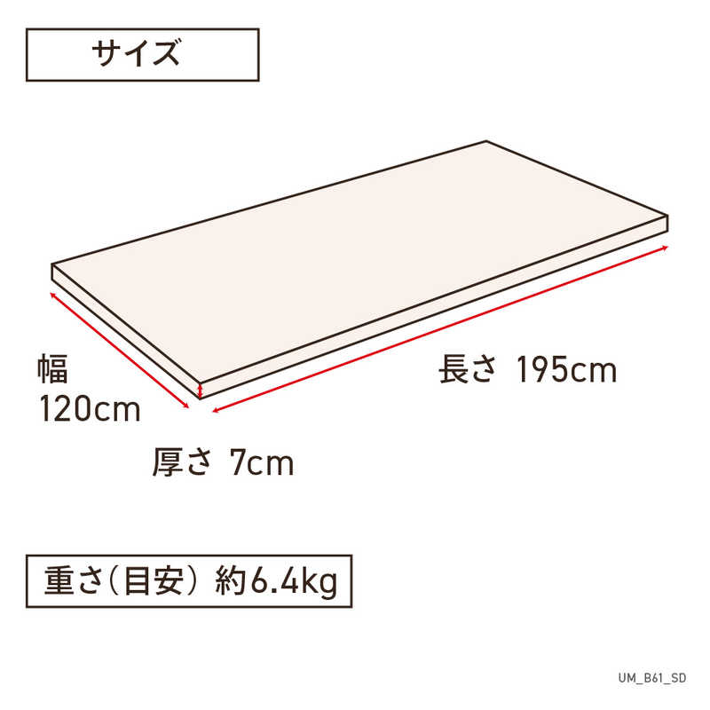 生毛工房　洗える高反発敷ふとん ariasonno -アリアソンノ レギュラー- セミダブルサイズ(120×195×7cm)