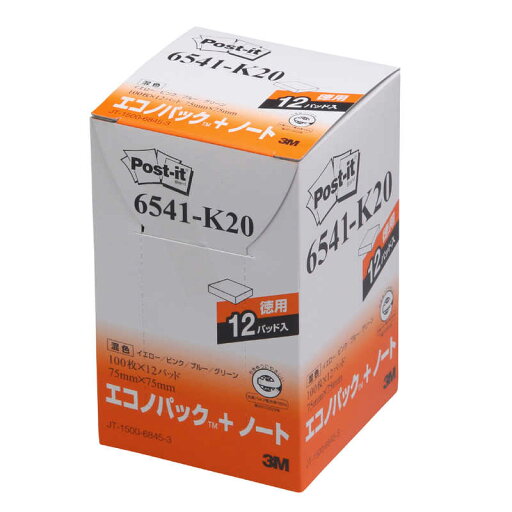 3Mジャパン ポスト・イット エコノパック ノート75mm×75mm 4色混色 100枚×12パッド 6541K20 3Mジャパン ポスト・イット エコノパック ノート75mm×75mm 4色混色 100枚×12パッド 6541K20
