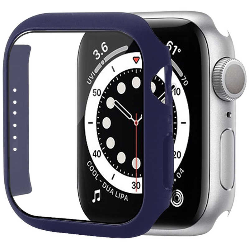 アイキューラボ　Apple Watch7 41mm 液晶ガラス付きPCカバー ネイビー　AW-GLPC41-NV