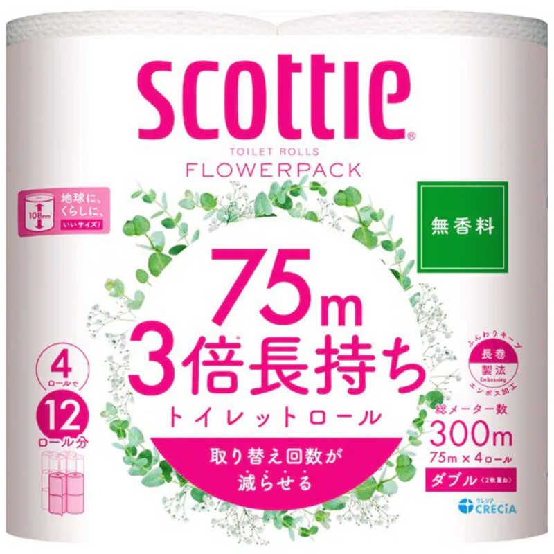 日本製紙クレシア　スコッティフラワーパック 3倍長持ち 4ロール ダブル 無香料