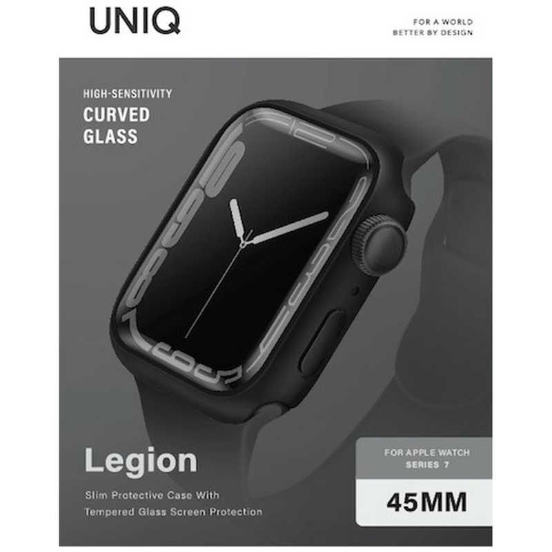 Apple watch series 7 45mm ケース PCフレーム 液晶保護ガラス ブラック UNIQ-45MM-LEGNBLKLEGION アップルウォッチ 全面保護 9H 高透明KENZAN