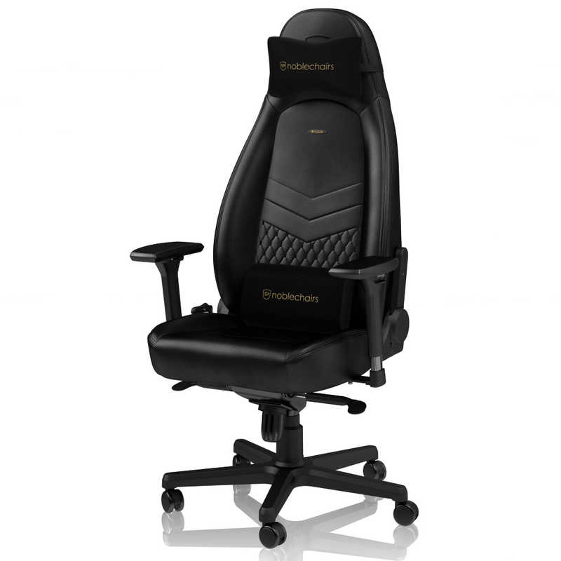 NOBLECHAIRS　ゲーミングチェア ICON Real Leather 本革（ネックピロー ランバーサポート付） ブラック　NBL-ICN-RLBLA-SGL