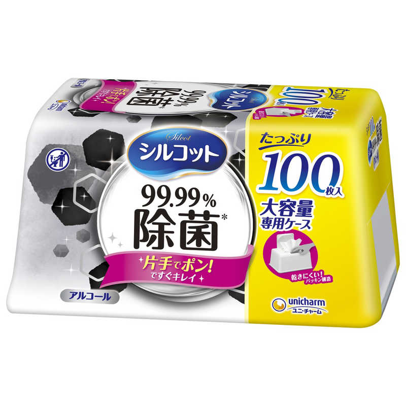 【商品解説】99.99％除菌*に大容量100枚入が登場！身のまわりをしっかり除菌 テーブルやキッチンのお掃除に 薬液をたっぷりしみこませた「厚手メッシュシート」で菌と汚れをしっかりキャッチ！99.99％除菌*します。 ・アルコールタイプ ・身のまわり品 ・除菌 ・厚手メッシュシート ・キチンまわりに *全ての菌を除菌するわけではありません。【スペック】●型式：（シル99パーセントホンタイ100マイ）●JANコード：4903111415779ブランド名：シルコット内容量：100枚用途：本体タイプ：除菌タイプアルコール：アルコールタイプ成分：水エタノールポリアミノプロピルビグアニドベンザルコニウムクロリドPEG-60水添ヒマシ油この商品は宅配便でお届けする商品です出荷可能日から最短日時でお届けします。※出荷完了次第メールをお送りします。配送サービス提供エリアを調べることができます「エリア検索」をクリックして、表示された画面にお届け先の郵便番号7桁を入力してください。ご購入可能エリア検索お買い上げ合計3,980円以上で送料無料となります。※3,980円未満の場合は、一律550円（税込）となります。●出荷可能日から最短日時でお届けします。（日時指定は出来ません。）　※お届け時に不在だった場合は、「ご不在連絡票」が投函されます。　「ご不在連絡票」に記載された宅配業者の連絡先へ、再配達のご依頼をお願いいたします。●お届けは玄関先までとなります。●宅配便でお届けする商品をご購入の場合、不用品リサイクル回収はお受けしておりません。●全て揃い次第の出荷となりますので、2種類以上、または2個以上でのご注文の場合、出荷が遅れる場合があります。詳細はこちら■商品のお届けについて商品の到着日については、出荷完了メール内のリンク（宅配業者お荷物お問い合わせサービス）にてご確認ください。詳しいお届け目安を確認する1度の注文で複数の配送先にお届けすることは出来ません。※注文時に「複数の送付先に送る」で2箇所以上への配送先を設定した場合、すべてキャンセルとさせていただきます。