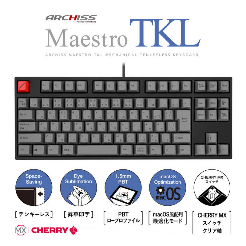 ARCHISS アーキス Maestro TKL(CHERRY MX クリア軸 Windows11 macOS対応) メカニカル テンキーレス 日本語JIS配列 91キー 有線 USB ASKBM91TCGBA