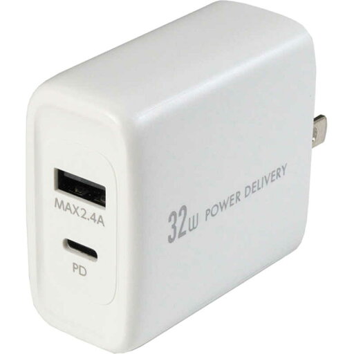 オズマ パワーデリバリー搭載AC充電器(Type-C20W&USB-A12W)2ポート ホワイト ACUC-32ADWH オズマ パワーデリバリー搭載AC充電器(Type-C20W&USB-A12W)2ポート ホワイト ACUC-32ADWH