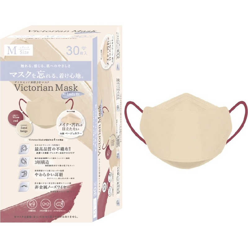 サムライワークス Victorian Mask ヴィクトリアンマスク レディースサイズ バイカラー 30枚入 サンドベージュ ワインレッド