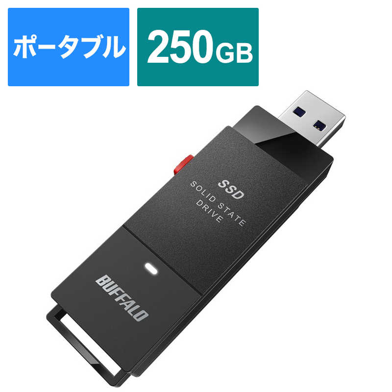 BUFFALO 外付けSSD USB-A接続 (PC TV両対応 PS5対応) ブラック ポータブル型 /250GB SSD-PUT250U3-BKC