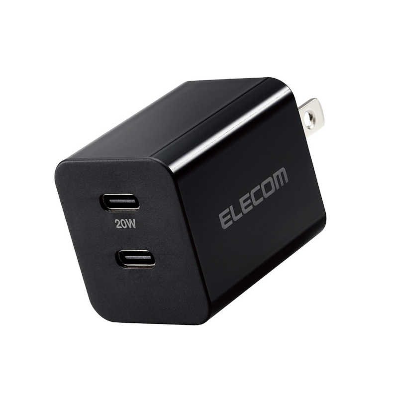 エレコム ELECOM AC充電器/USB充電器/USB Power Delivery準拠/20W/USB-C2ポート/スイングプラグ/ブラック MPA-ACCP35BK