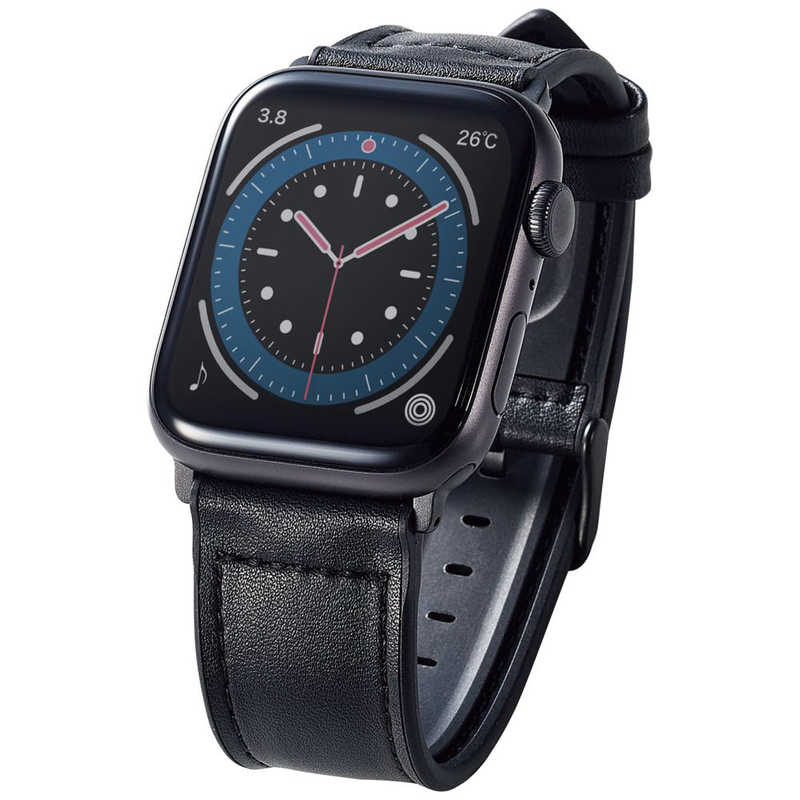 エレコム ELECOM Apple Watch 45/44/42mm ハイブリッドレザーバンド ブラック AW-45BDLHVBK