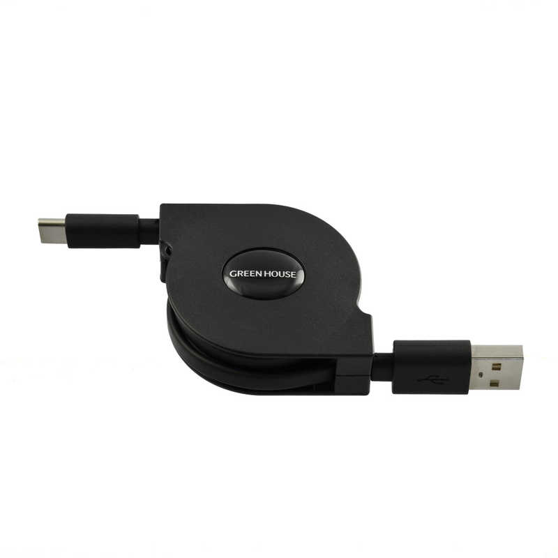 グリーンハウス　USB Type-A - USB Type-C 巻き取りUSB充電ケーブル [1m]　GH-UMCA15-BK
