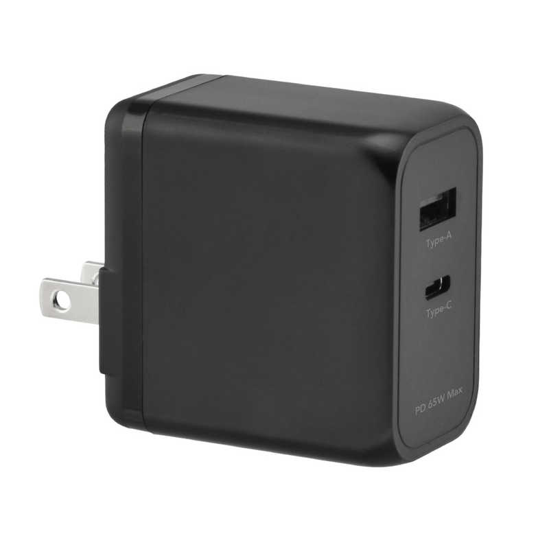 グリーンハウス　USBAC充電器 2ポート 65W ブラック ［2ポート /USB Power Delivery対応 /GaN(窒化ガリウム) 採用］　GH-ACU2GD-BK