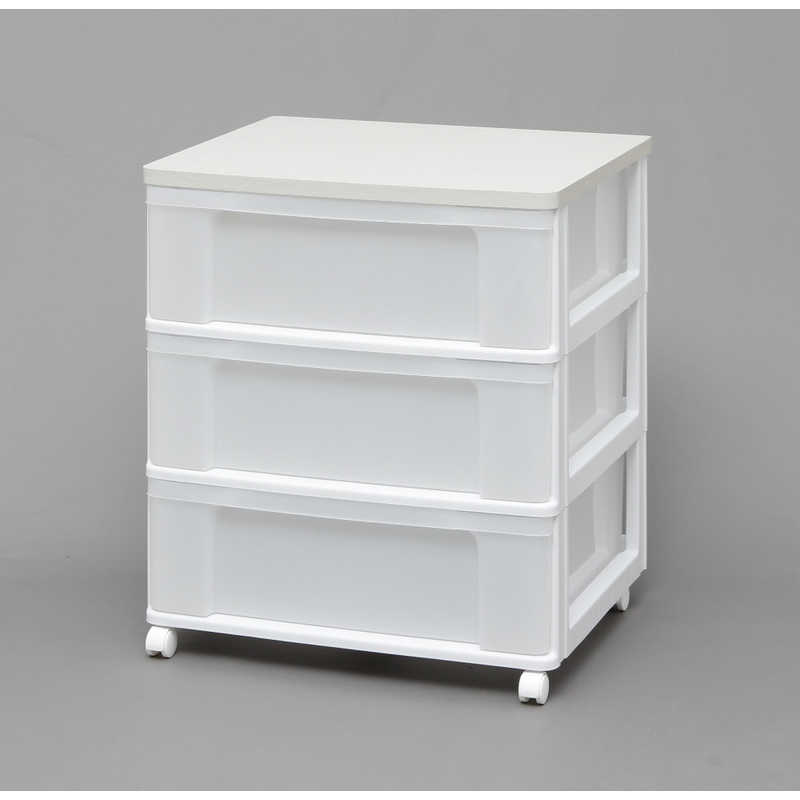 アイリスオーヤマ　IRIS OHYAMA　ウッドトップチェスト 3段 ワイドタイプ (ホワイト&天板ホワイト/約幅63.2×奥行50.7×高さ73.1cm)