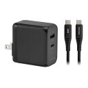 グリーンハウス USB-AC充電器 2ポート 65W USB Type-Cケーブル付き ブラック[USB Power Delivery対応 /2ポート /GaN...