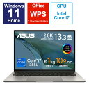 ASUS エイスース ノートパソコン Zenbook S 13.3型 /Windows11 Home /intel Core i7 /メモリ：16GB /SSD：512GB /WPS Office /2023年4月モデル バサルトグレー UX5304VA-NQI7W