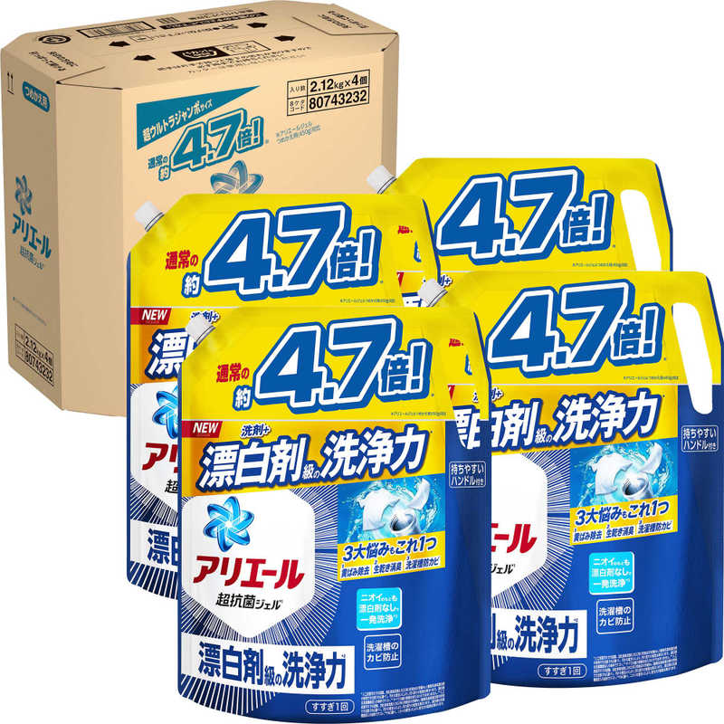 P&G　(ケース販売)アリエールジェル つめかえ用 超ウルトラジャンボサイズ 2.12kg×4個のサムネイル