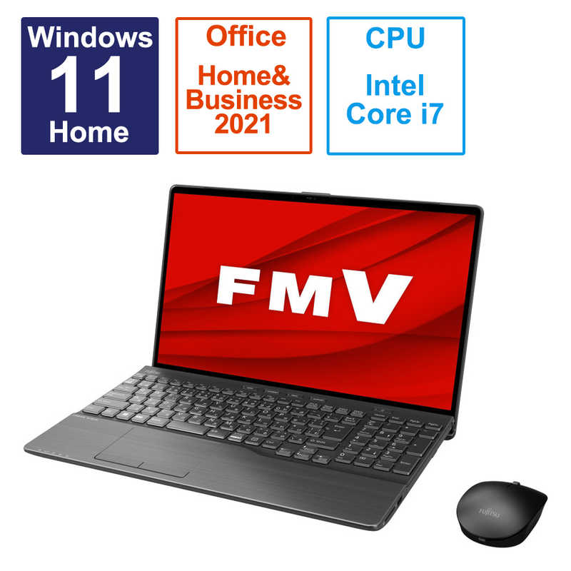 富士通 FUJITSU ノートパソコン FMV LIFEBOOK AH77/H2 ブライトブラック 15.6型 /Win11 Home /Core i7 /メモリ：16GB /SSD：512GB /Office FMVA77H2B
