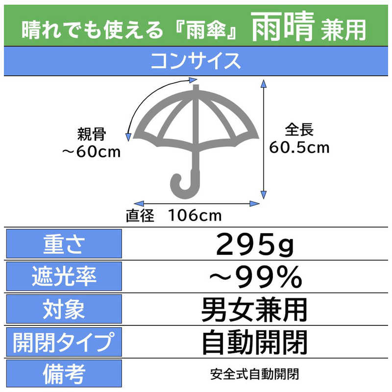 コンサイス　折り畳み傘 雨晴兼用 耐風 自動開閉 60cm UVカット Voyage d homme NVストライプ　MR005-05