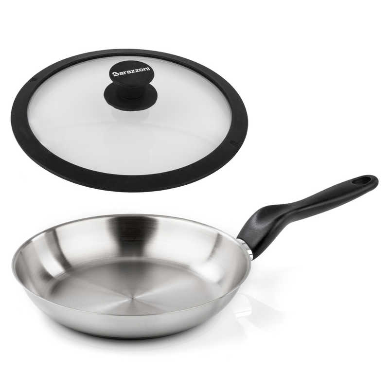 BARAZZONI　シリコンエッジ耐熱ガラス蓋付 IH対応 フライパン 24cm LE INOXIDABILI シルバー［IH対応］　278109024-SL
