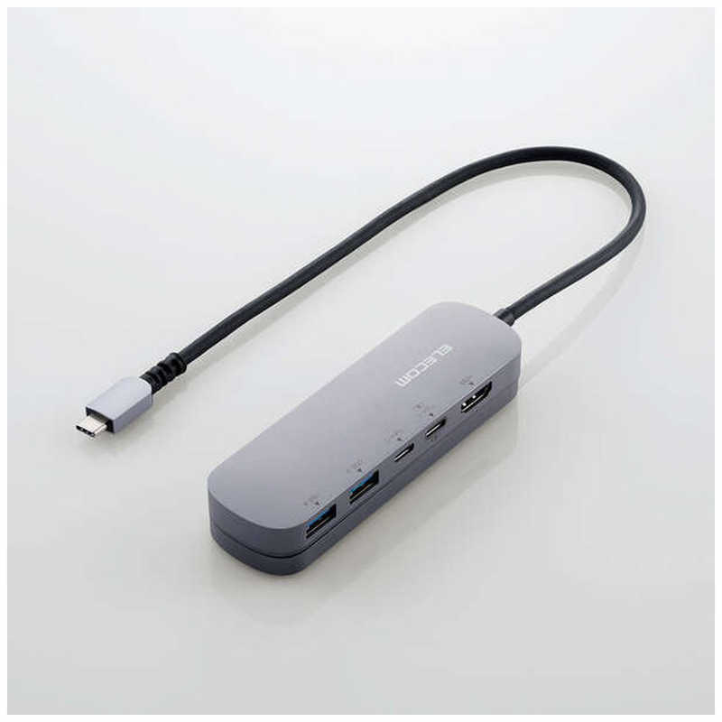 エレコム ELECOM USB Type C ドッキングステーション ハブ 5-in-1 PD 90W出力 USB-C ×2 USB-A ×2 HDMI ×1 固定用スタンド付 シルバー DST-C18SV