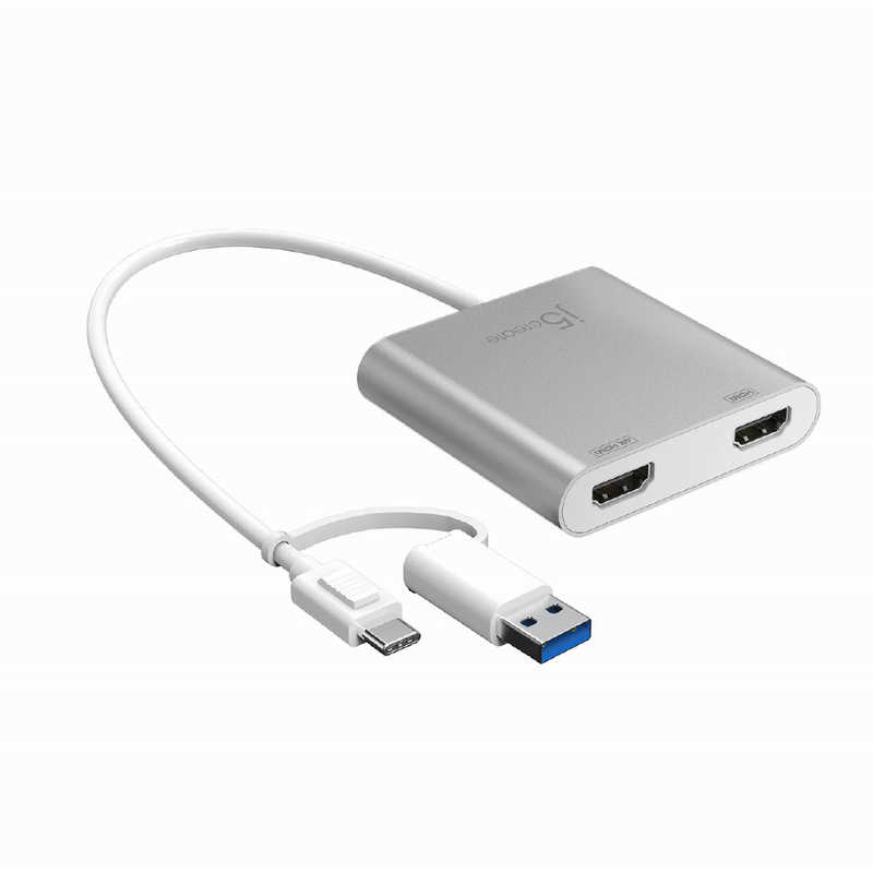 J5　映像変換アダプタ ［USB-C＋USB-A オス→メス HDMIx2］ 4K対応 シルバー　JCA365