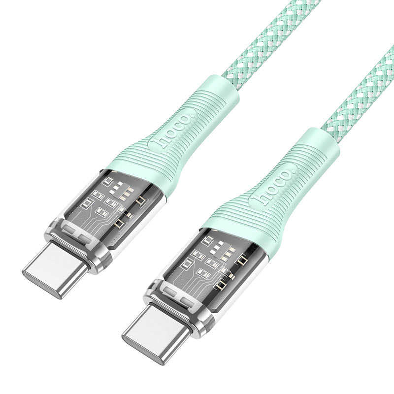 HOCO　USBケーブル ナイロン 1.2m グリーン スケルトンコネクタ [ USB-C to USB-C / PD60W対応 ] グリーン [USB Power Delivery対応]　U111TTGR