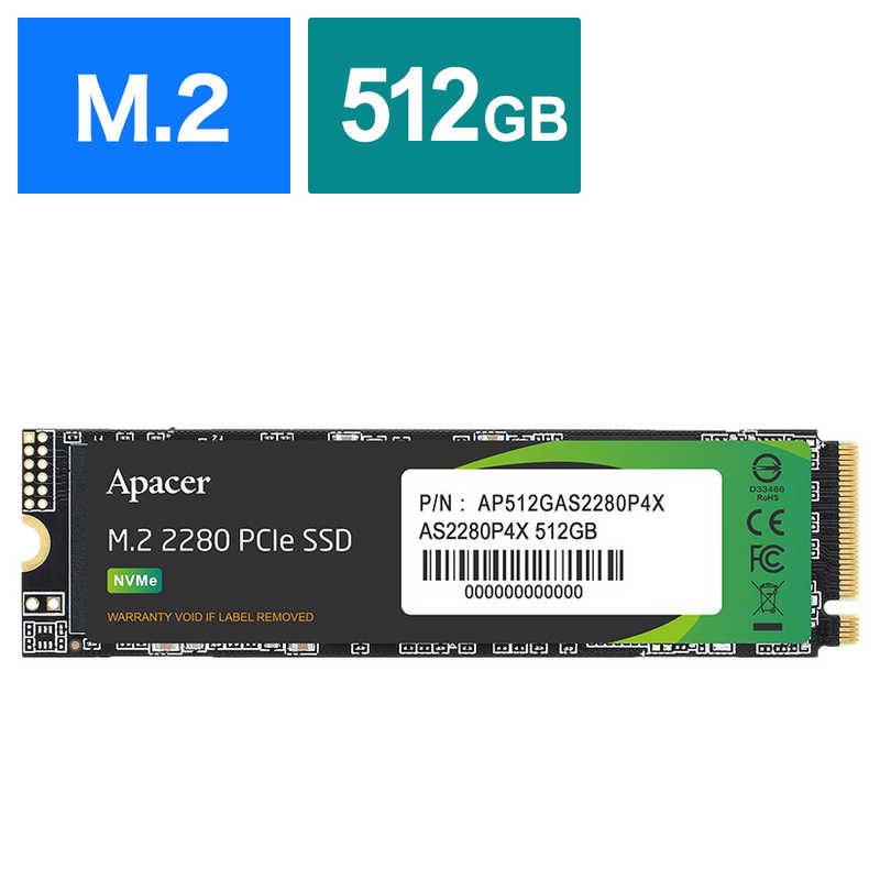 APACER¢SSD PCI-Express³ AS2280P4X 512GB M.2 2280 512GB /M.2ϡ֥Х륯ʡסAP512GAS2280P4X-1