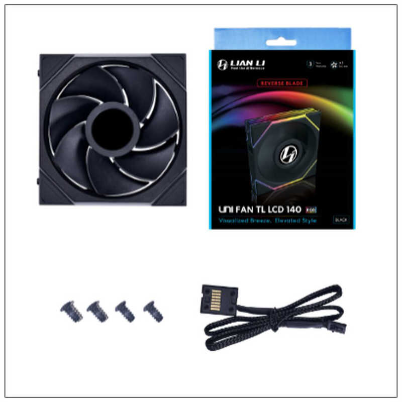 LIANLI　ケースファン ［140mm /1600RPM］ UNI FAN TL LCD 140 Reverse Blade BK Single Pack ブラック　UF-RS-TL140-LCD-1B