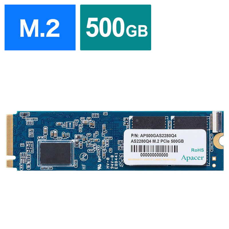 APACER　内蔵SSD PCI-Express接続 AS2280Q4 (ヒートシンク付) [500GB /M.2]　AP500GAS2280Q4-1