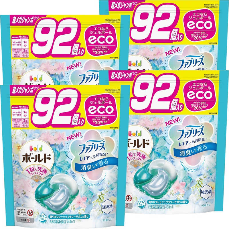 P＆G　(ケース販売)Bold(ボールド)ジェルボール4D つめかえ用超メガジャンボサイズ 92個×4個(368個) 爽やかフレッシュフラワーサボンの香りのサムネイル