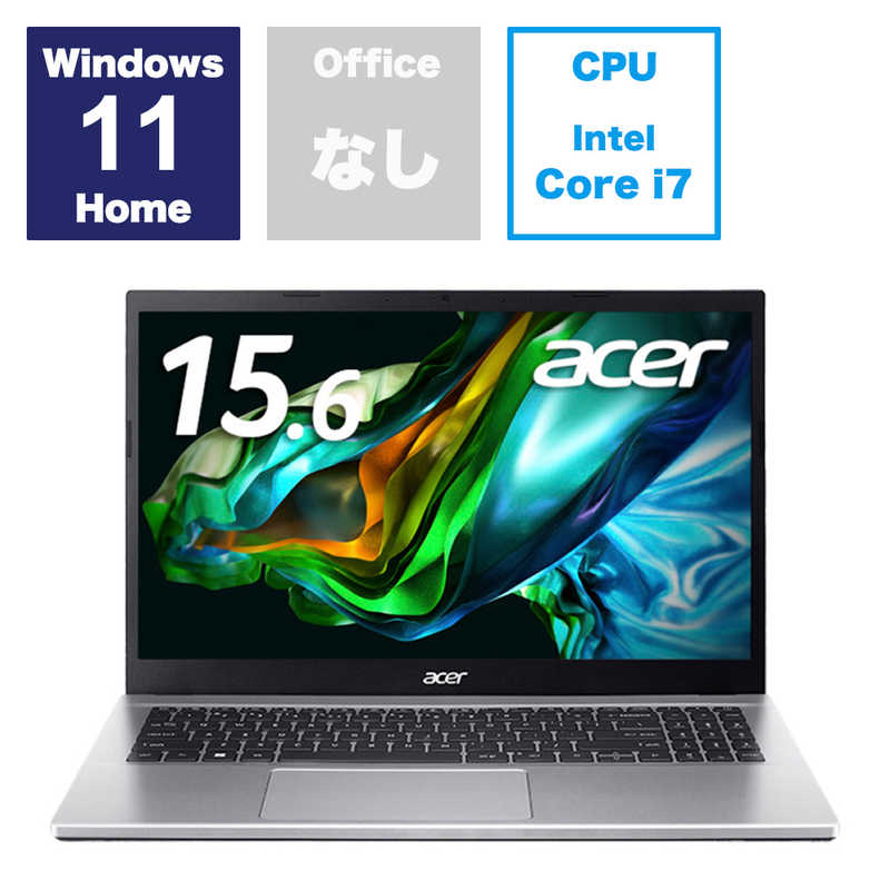 ACER エイサー ノートパソコン Aspire 3 ピュアシルバー [15.6型 /Win11 Home /Core i7 /メモリ：16GB /SSD：512GB] A315-59-H76Y