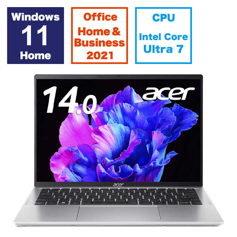 ACER エイサー ノートパソコン Swift Go 14 [14.0型 /Windows11 Home /intel Core Ultra 7 /メモリ：32GB /SSD：512GB /Office HomeandBusiness] ピュアシルバー SFG14-72-H73Y/F