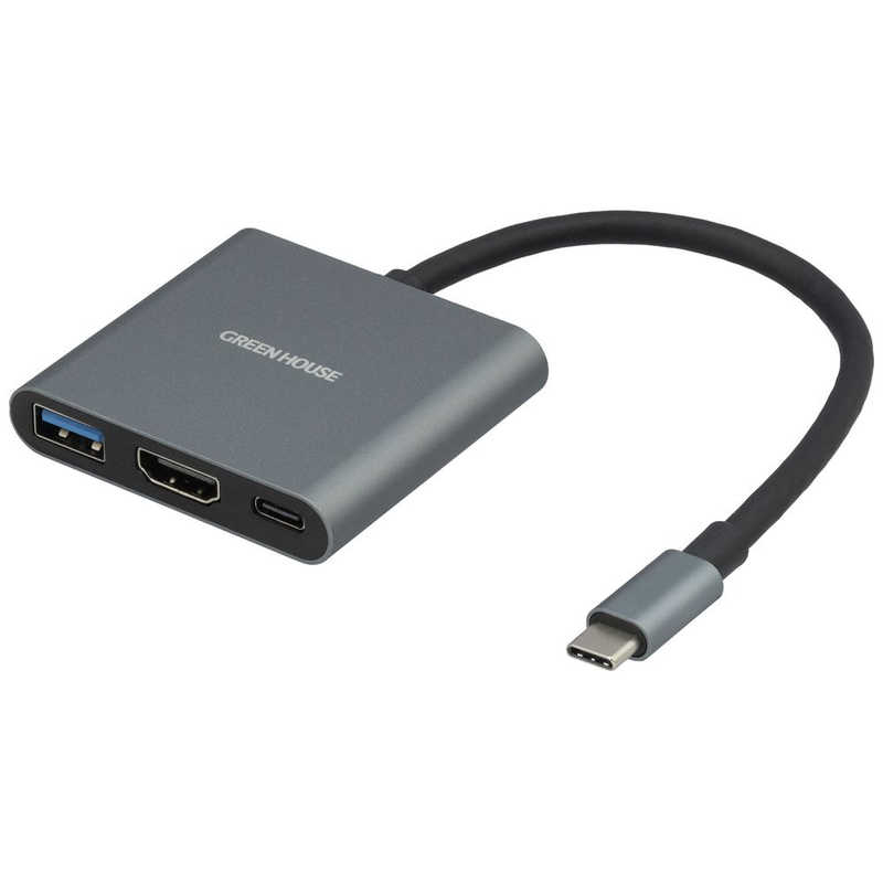 グリーンハウス　USB3.2 Gen1 ドッキングステーション 3in1 ブラック ［USB Power Delivery対応］　GH-MHC3A-SV