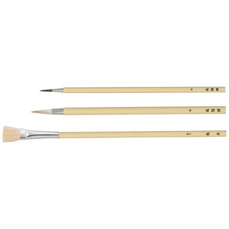【商品解説】【仕様】商品サイズ：面相筆（中）：全長 約200mm、穂先：約φ1.5×14mm、彩色筆（中）：全長 約210mm、穂先：約φ5.5×25.5mm、平4号：全長 約230mm、穂先：約10×20mmセット内容：面相筆（中）：馬毛、彩色筆（中）：羊毛、平筆4号：羊毛【スペック】●型式：10801（10801）●JANコード：4521718108018この商品は宅配便でお届けする商品です出荷可能日から最短日時でお届けします。※出荷完了次第メールをお送りします。配送サービス提供エリアを調べることができます「エリア検索」をクリックして、表示された画面にお届け先の郵便番号7桁を入力してください。ご購入可能エリア検索お買い上げ合計3,980円以上で送料無料となります。※3,980円未満の場合は、一律550円（税込）となります。●出荷可能日から最短日時でお届けします。（日時指定は出来ません。）　※お届け時に不在だった場合は、「ご不在連絡票」が投函されます。　「ご不在連絡票」に記載された宅配業者の連絡先へ、再配達のご依頼をお願いいたします。●お届けは玄関先までとなります。●宅配便でお届けする商品をご購入の場合、不用品リサイクル回収はお受けしておりません。●全て揃い次第の出荷となりますので、2種類以上、または2個以上でのご注文の場合、出荷が遅れる場合があります。詳細はこちら■商品のお届けについて商品の到着日については、出荷完了メール内のリンク（宅配業者お荷物お問い合わせサービス）にてご確認ください。詳しいお届け目安を確認する1度の注文で複数の配送先にお届けすることは出来ません。※注文時に「複数の送付先に送る」で2箇所以上への配送先を設定した場合、すべてキャンセルとさせていただきます。