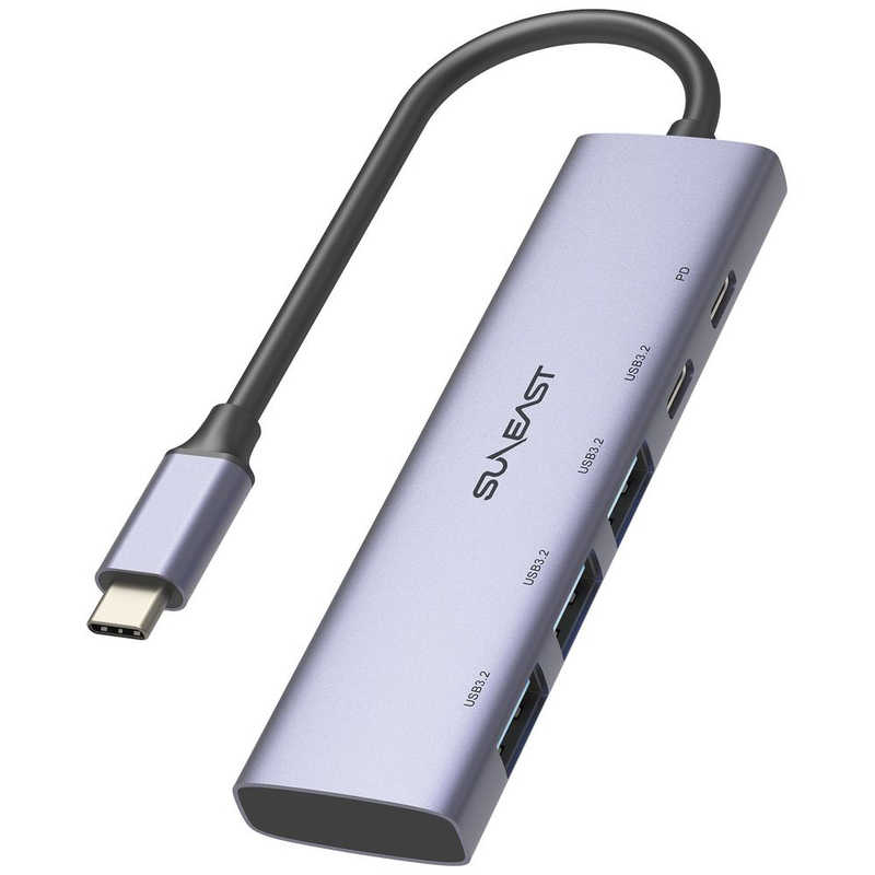 SUNEAST　［USB-C オス→メス USB3.2typeCx1/USB3.2typeAx3/USB PD給電専用x1］USB PD対応 ドッキングス..