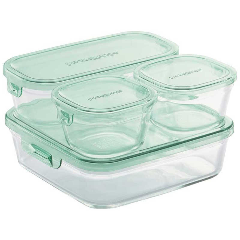 AGCテクノグラス　iwaki 耐熱ガラス 保存容器 4個セット パック＆レンジ システムセット ミニ グリーン　PS-PRN-4G2